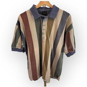 Vintage Structure 90s Rugby Neutral Colorful Stripe Polo Mens LG